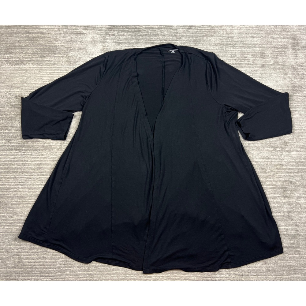 Lane Bryant Cardigan Women 22/24 Black Open Front Rayon Spandex Stretch Solid